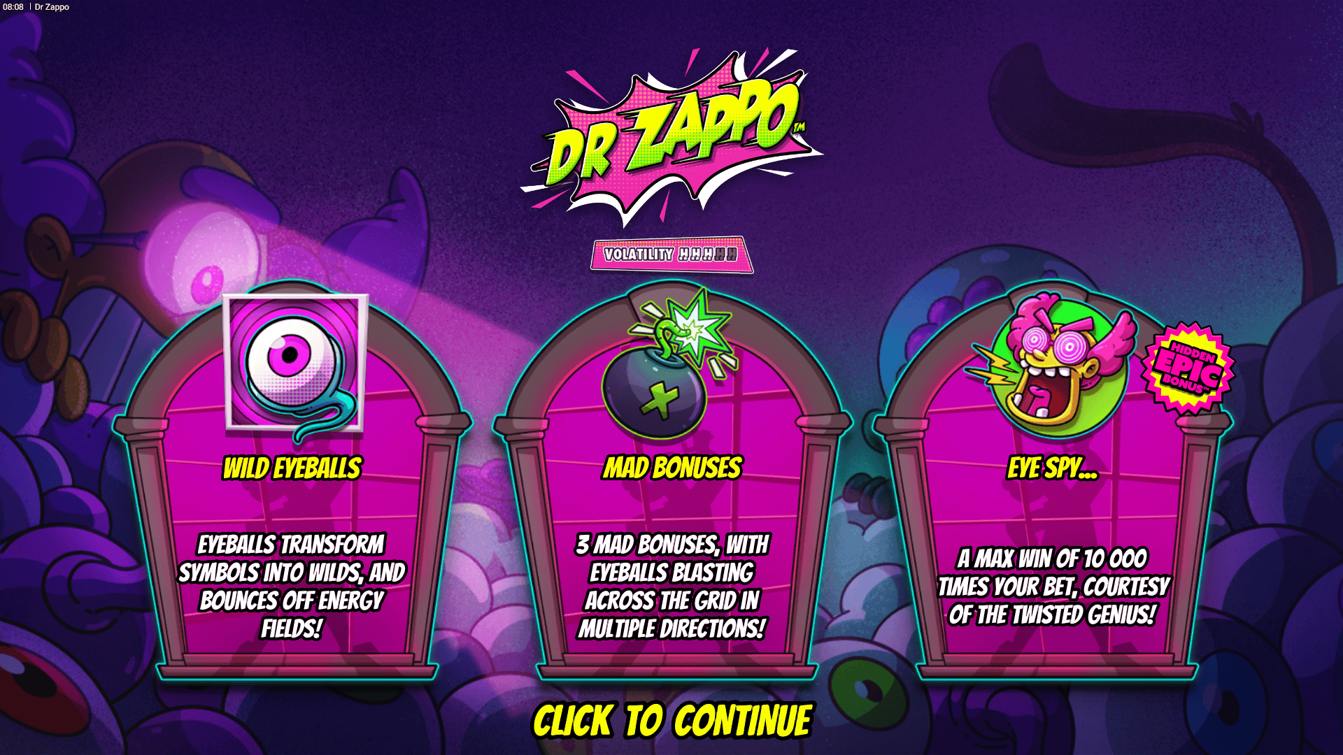 Dr Zappo slot intro screen
