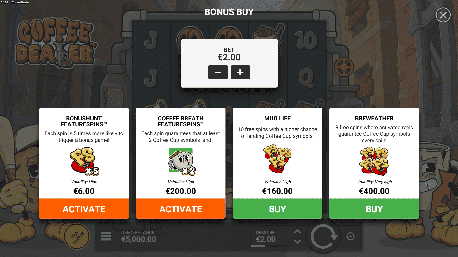 Coffee Dealer bonus buy menu