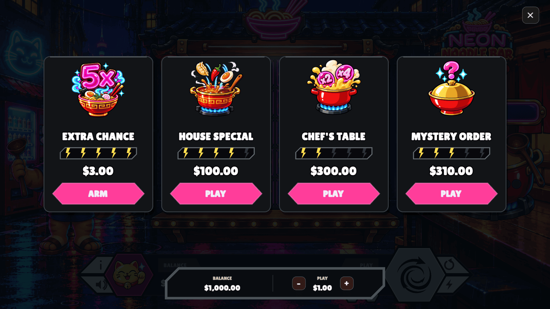 Neon Noodle Bar bonus buy menu