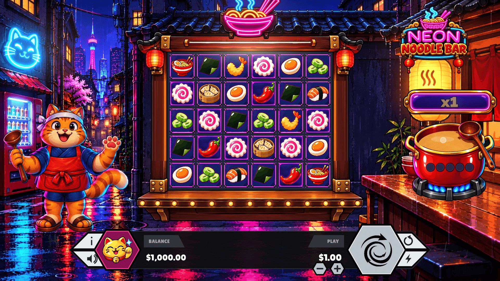Neon Noodle Bar slot gameplay reels