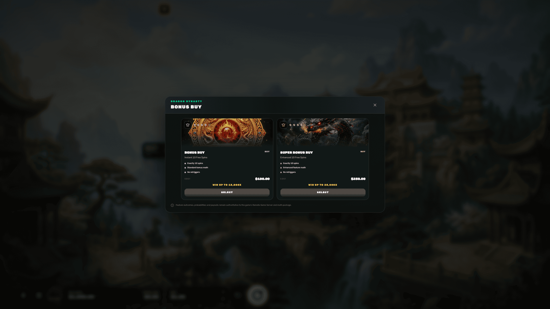 Dragon's Dynasty bonus buy menu
