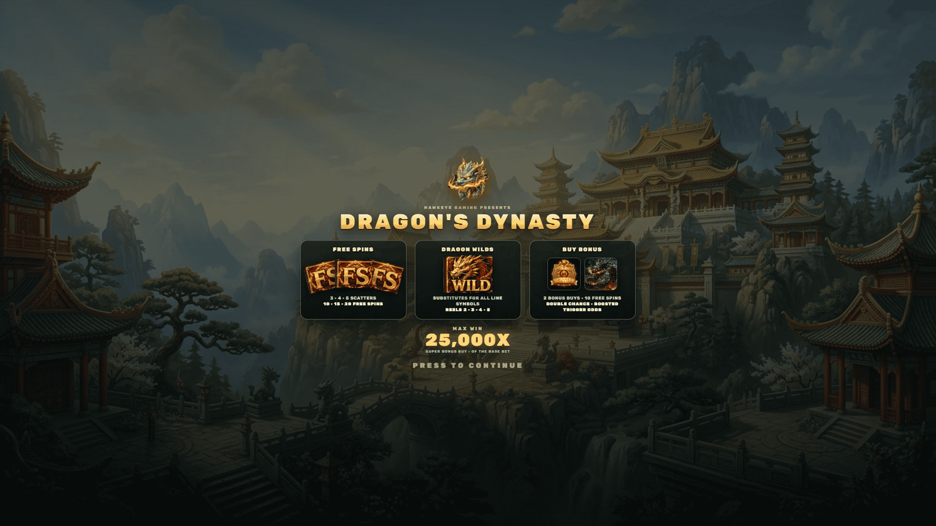 Dragon's Dynasty slot intro screen
