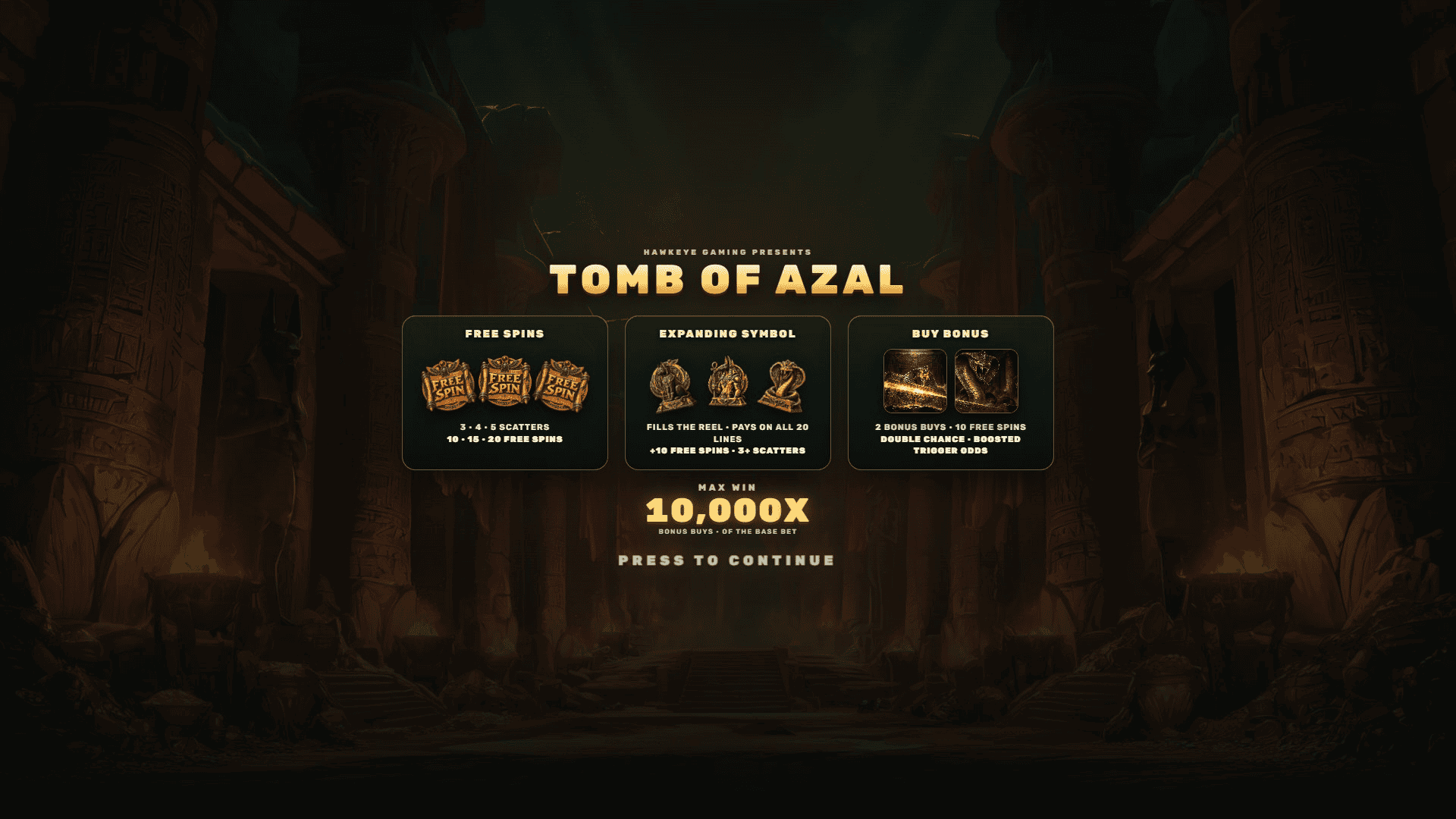 Tomb Of Azal slot intro screen