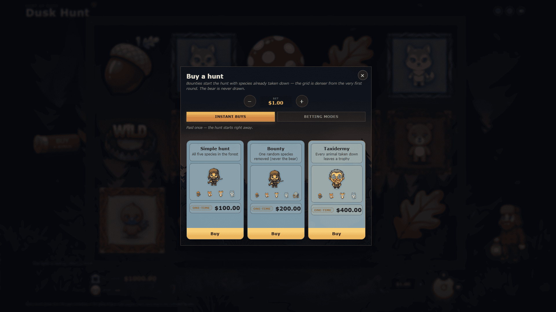 Dusk Hunt bonus buy menu