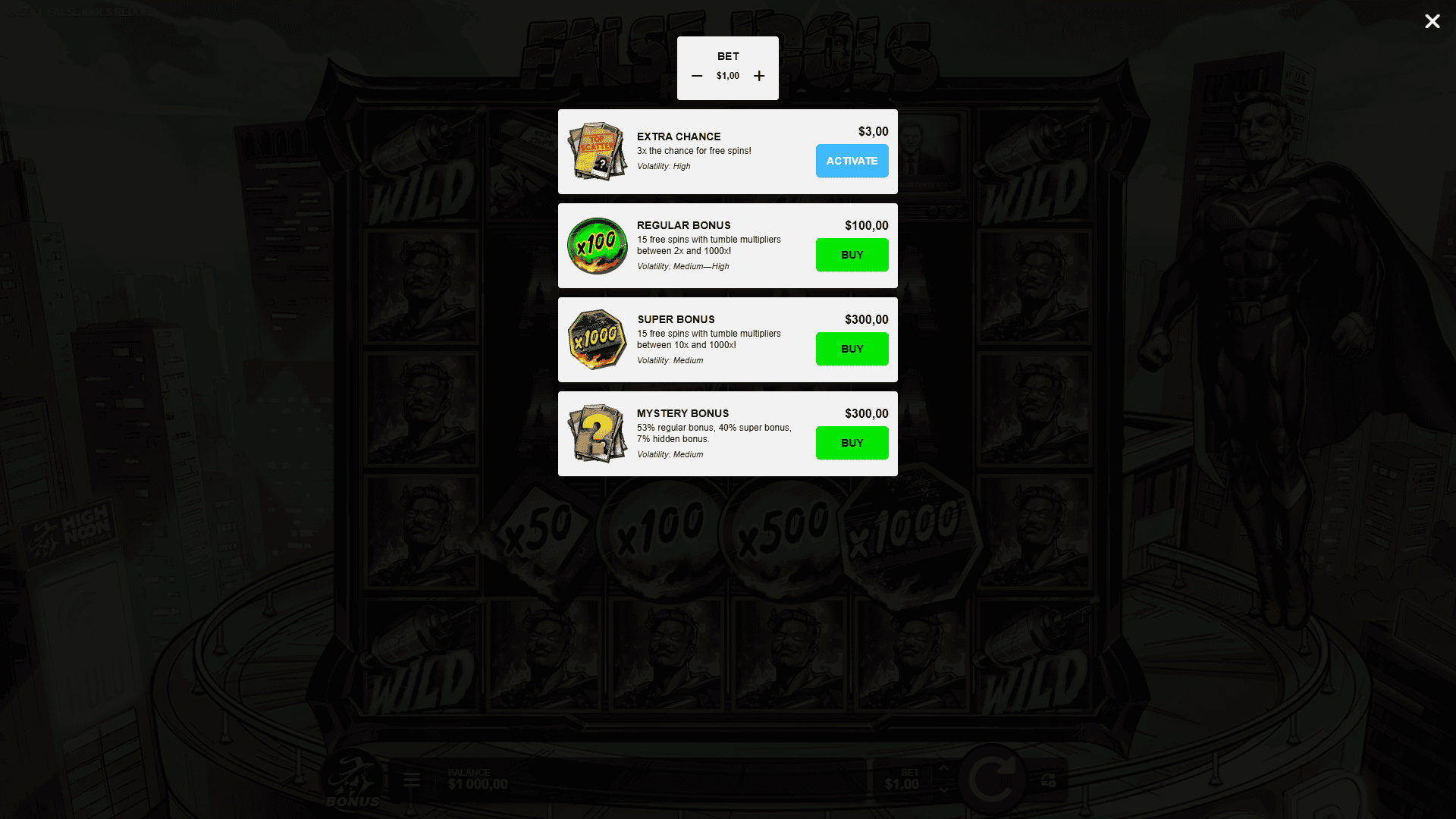 False Idols Reborn bonus buy menu