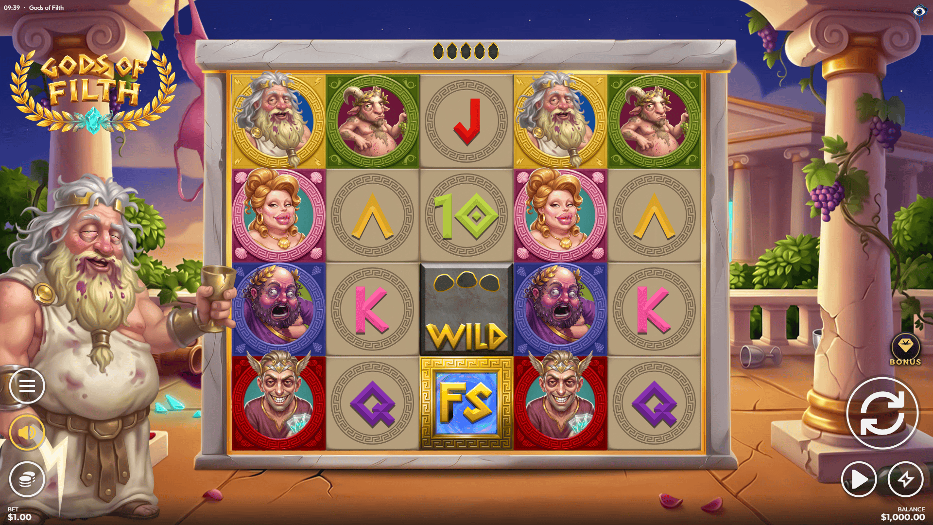 Gods of Filth slot gameplay reels