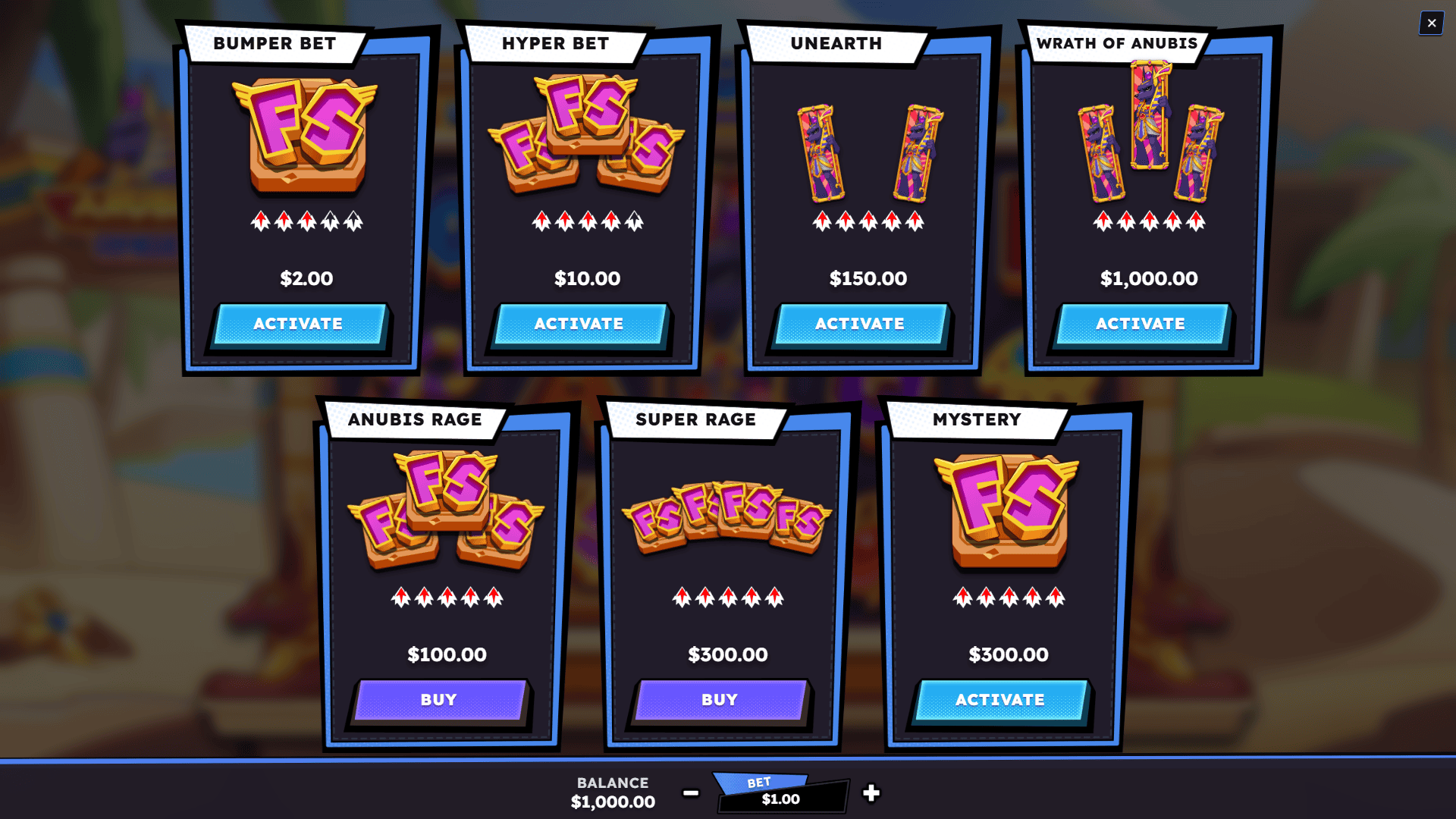 Anubis Rage bonus buy menu