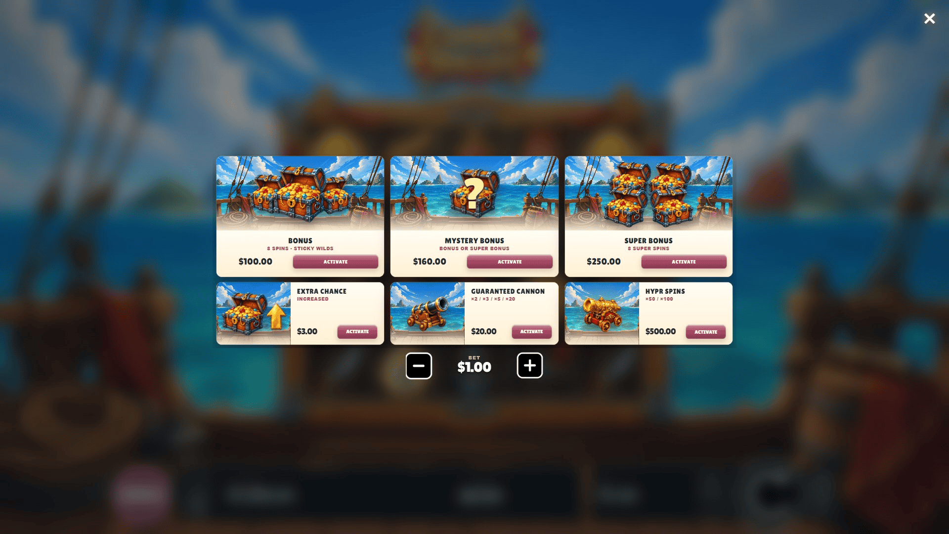 Cannon Volley bonus buy menu