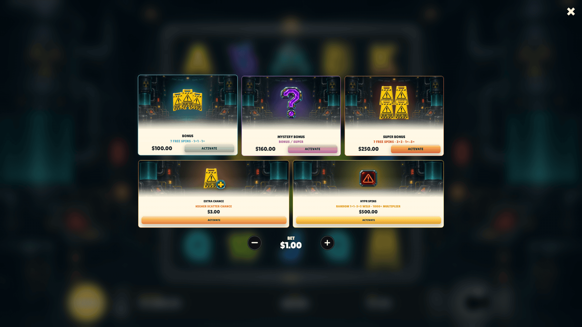 Reactor Core X bonus buy menu