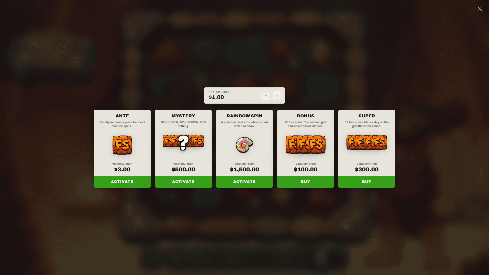 Bedrock bonus buy menu