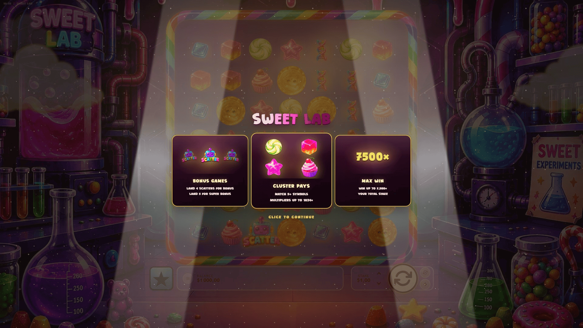Sweet Lab slot intro screen
