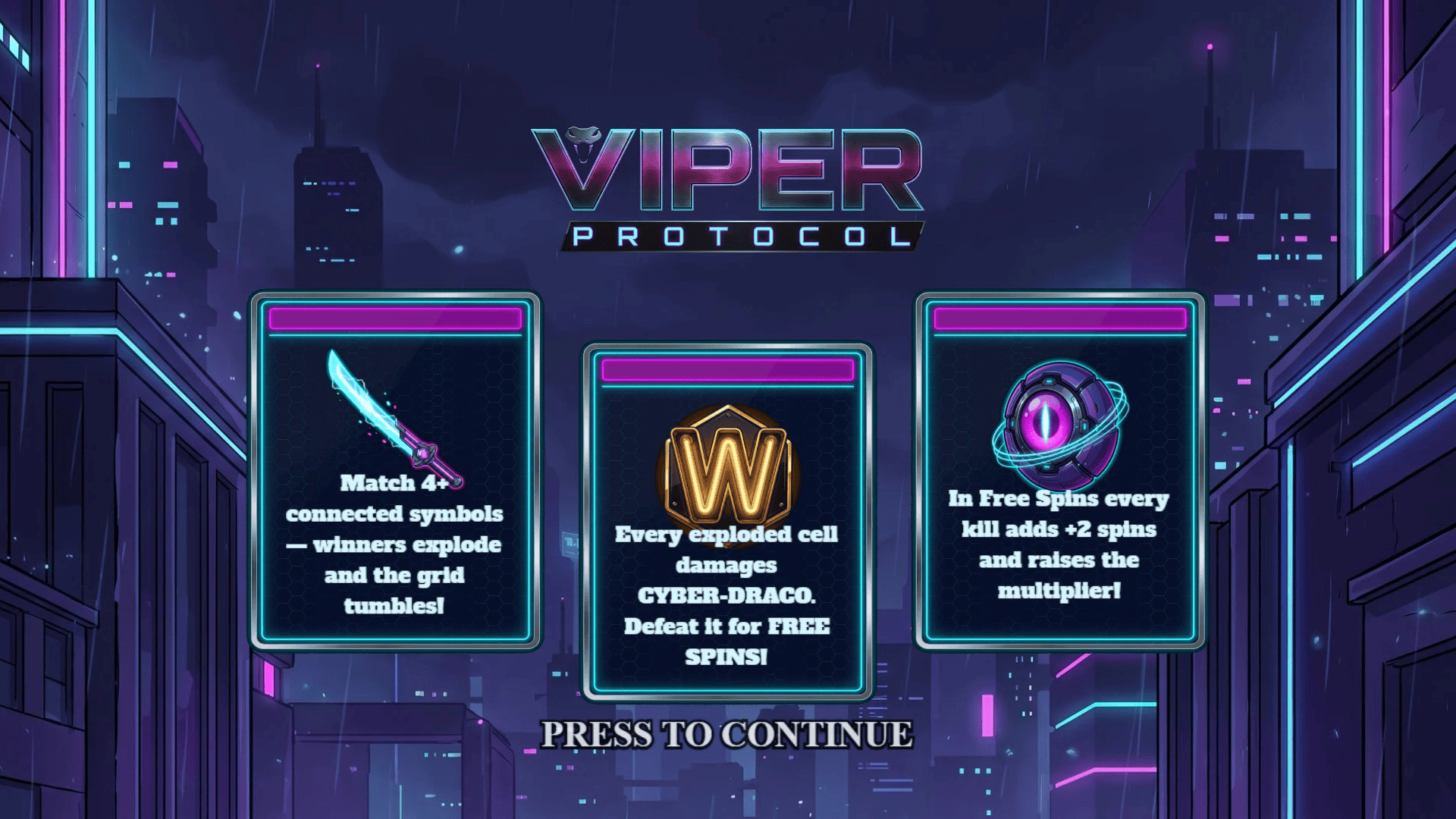 Viper Protocol slot intro screen