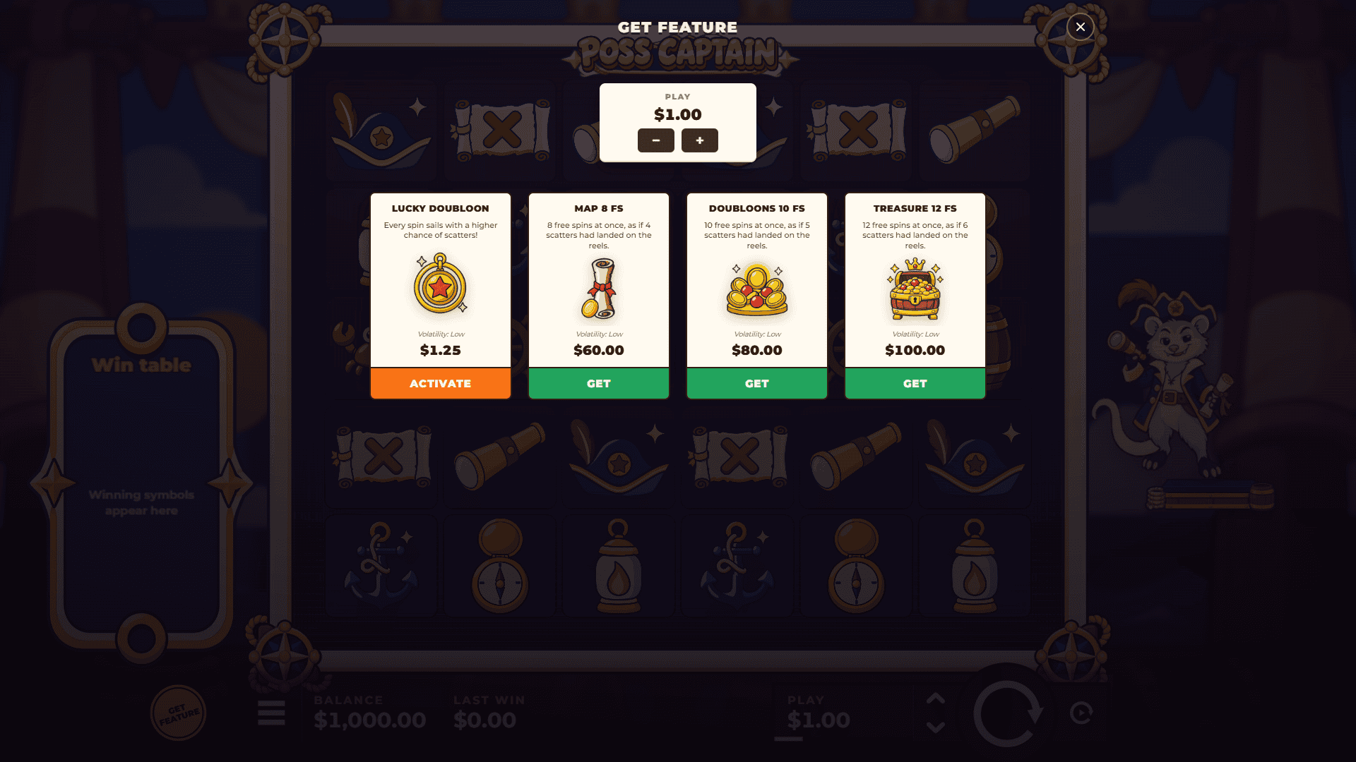 Poss Captain bonus buy menu