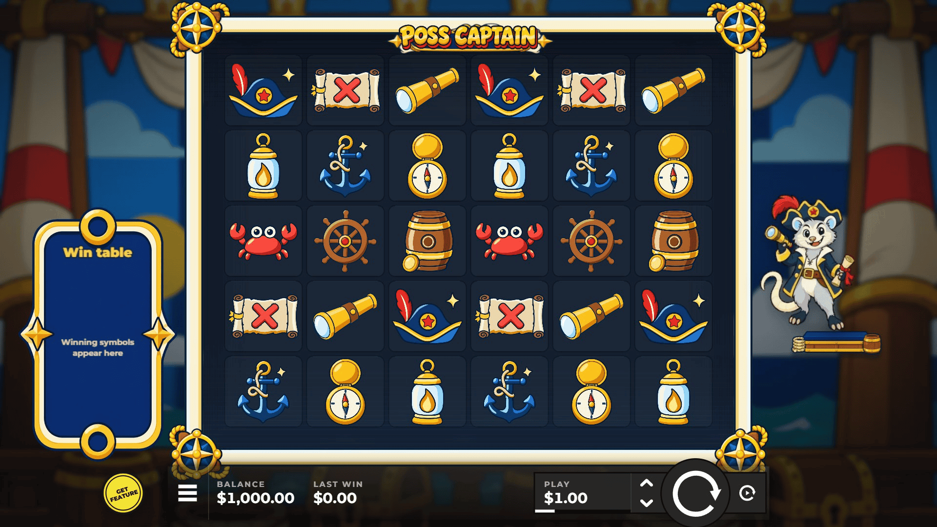 Poss Captain slot gameplay reels