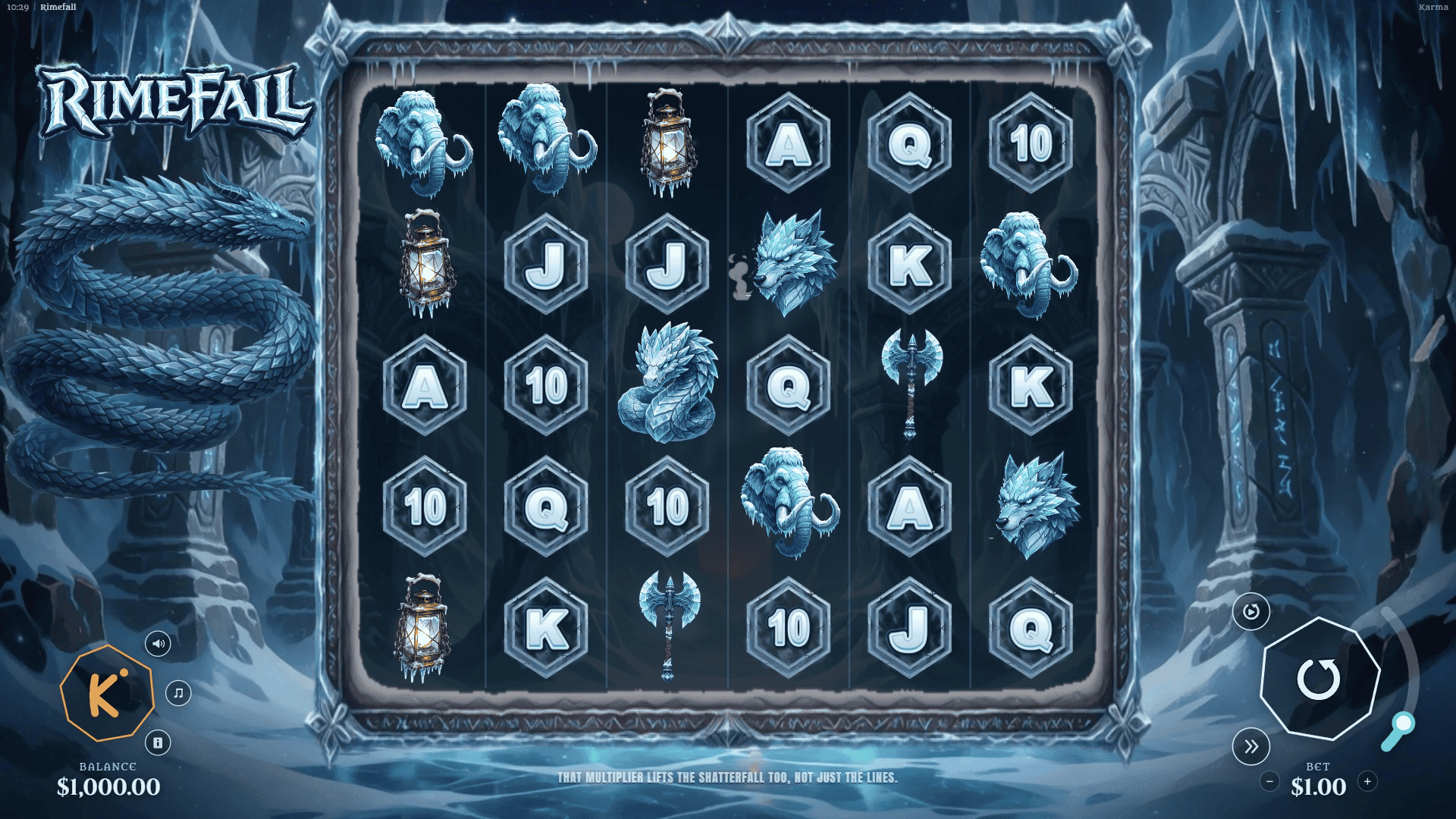 Rimefall slot gameplay reels