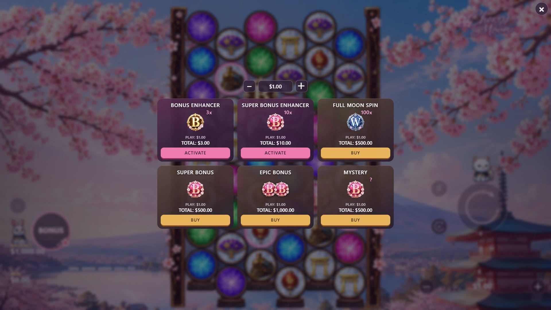 Cherry Moon bonus buy menu