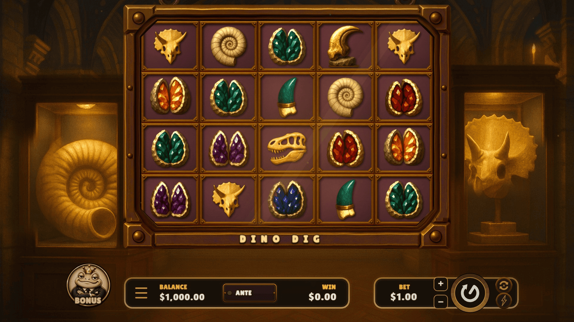 Dino Dig slot gameplay reels