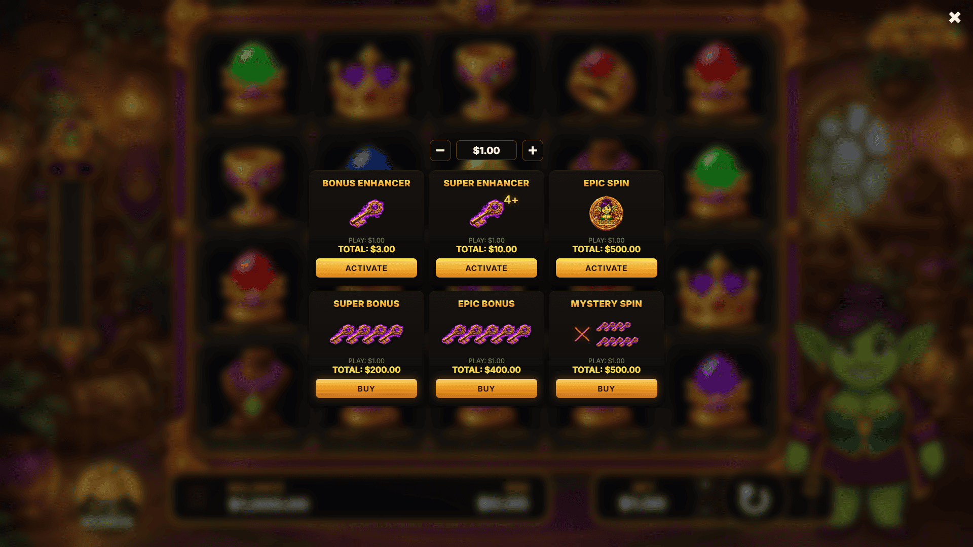 Greedy Gobliness bonus buy menu