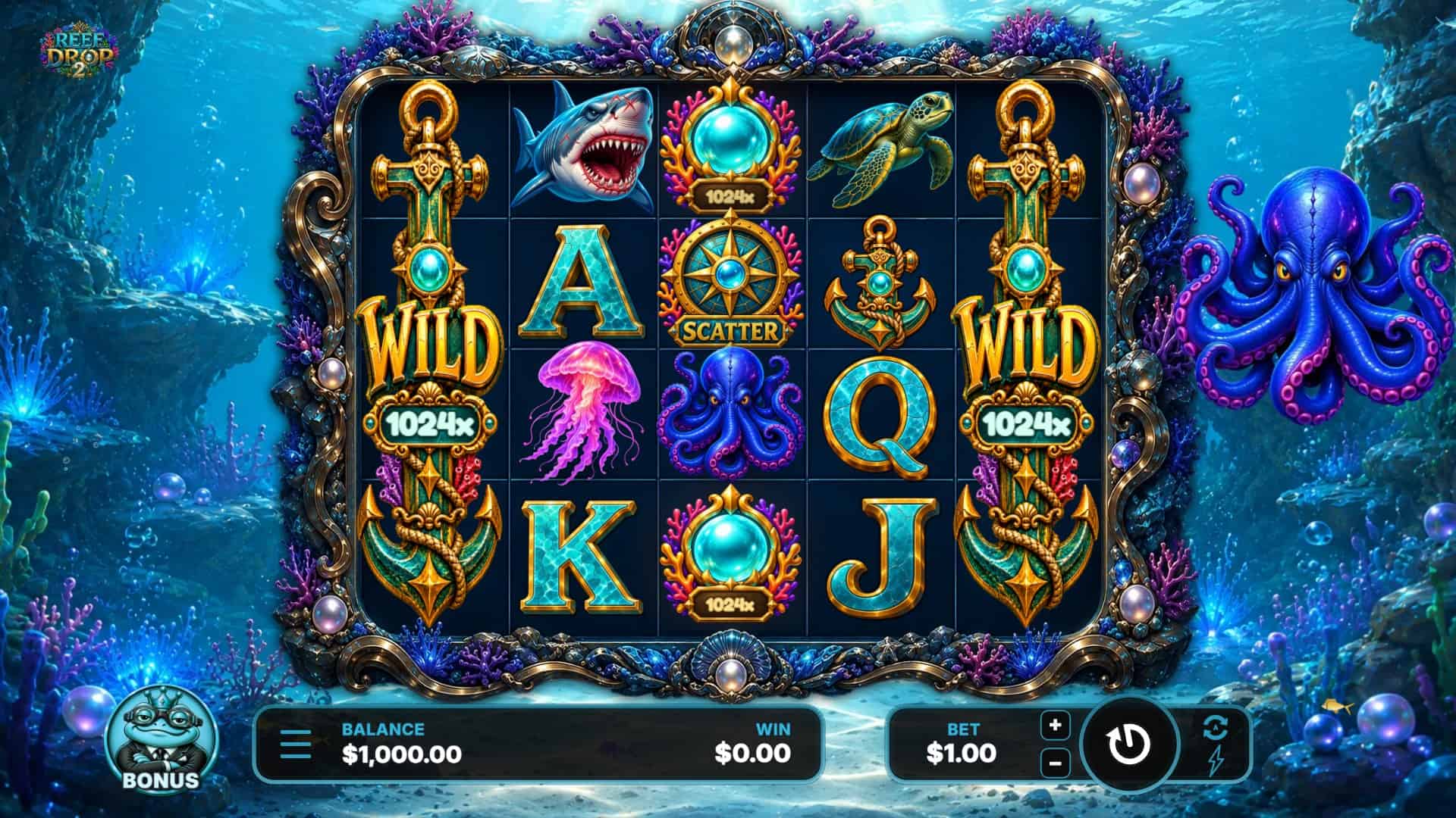Reef Drop 2 slot gameplay reels