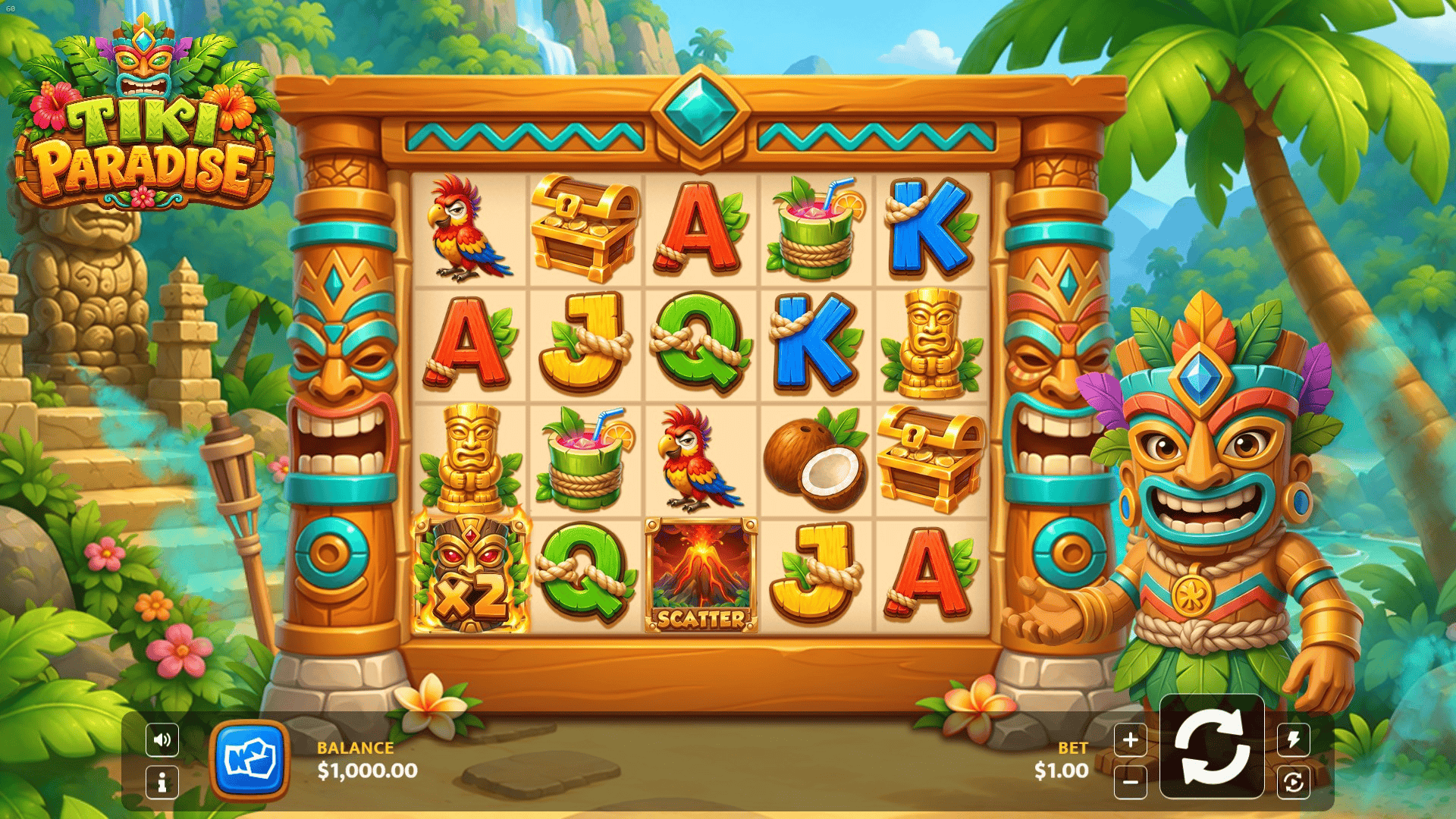 Tiki Paradise slot gameplay reels
