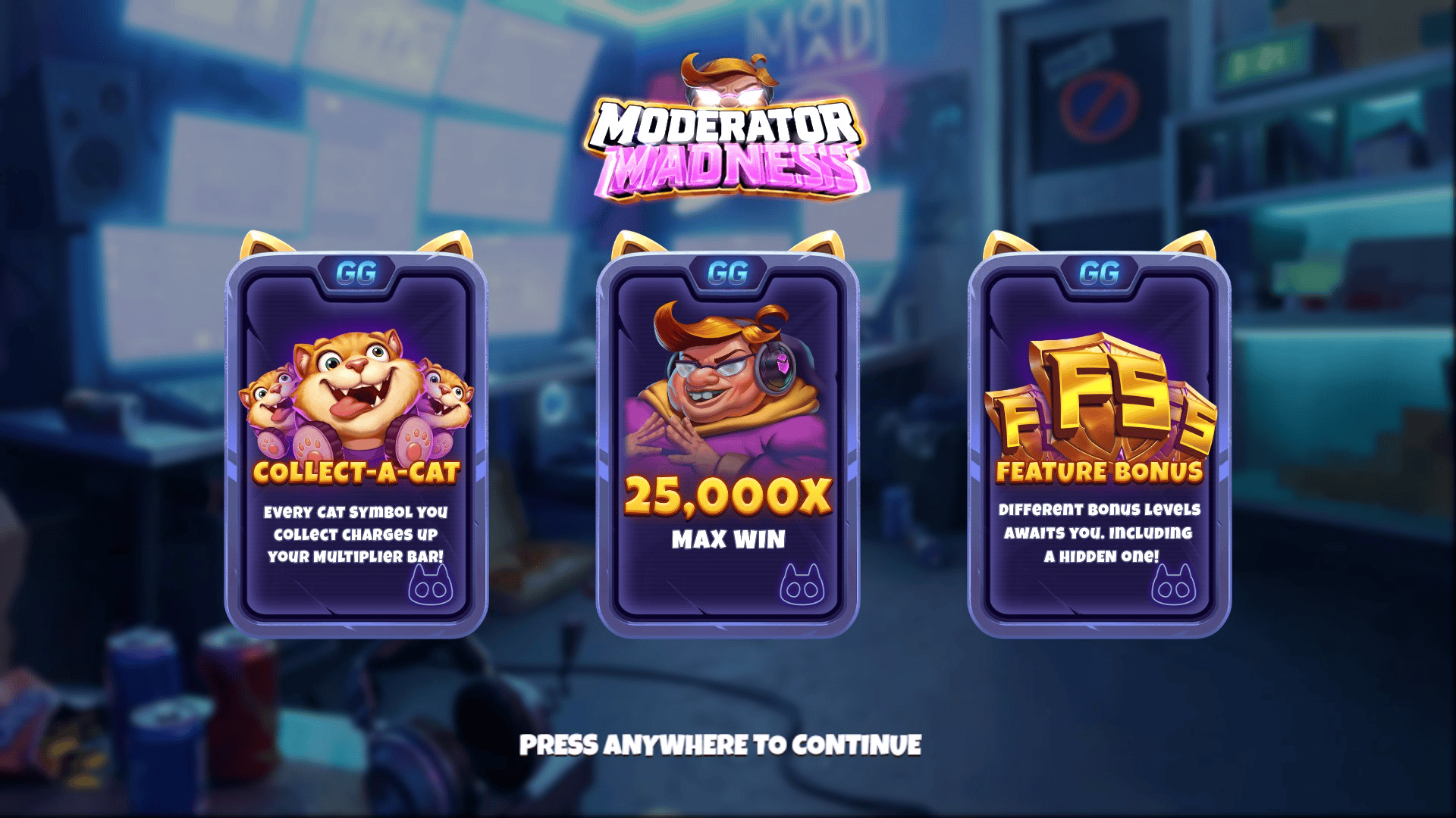 Moderator Madness slot intro screen