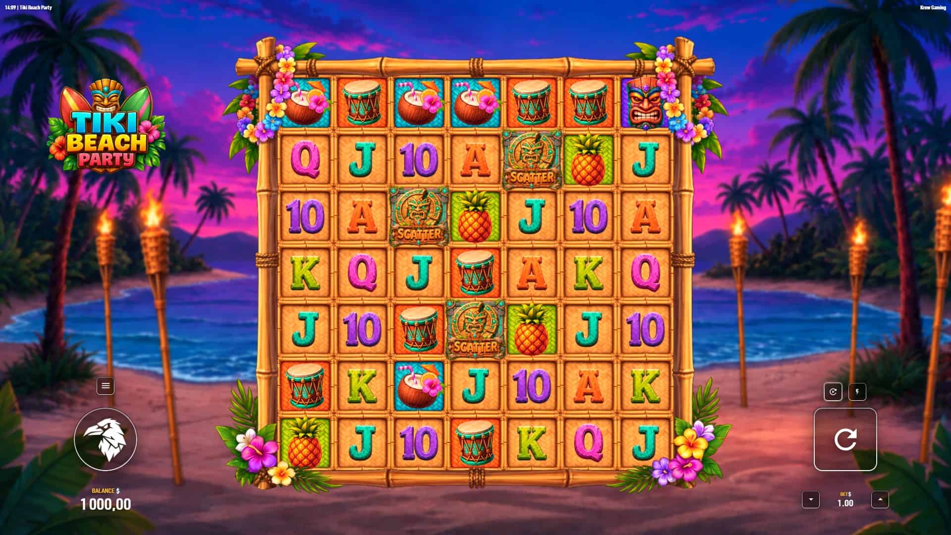 Tiki Beach Party slot gameplay reels