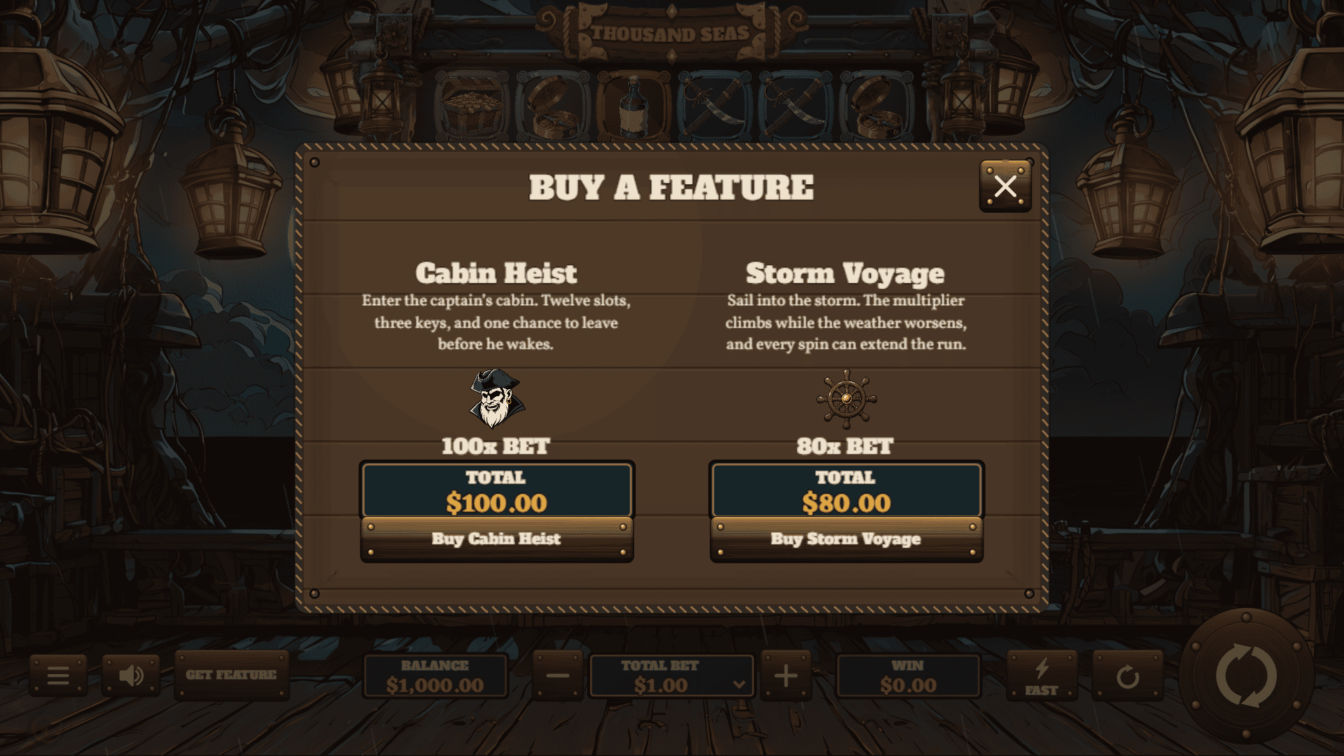 Thousand Seas bonus buy menu