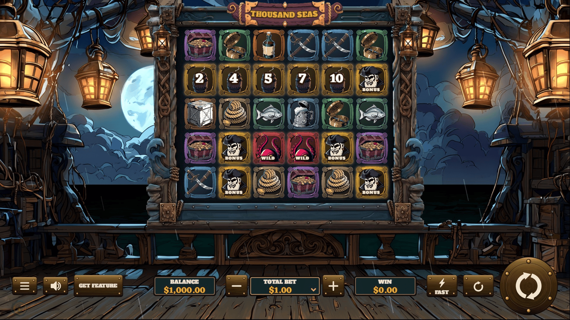 Thousand Seas slot gameplay reels