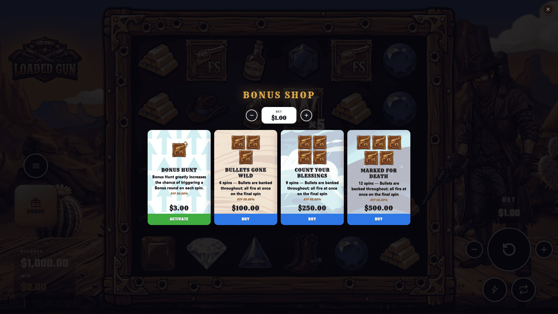Loaded Gun bonus buy menu