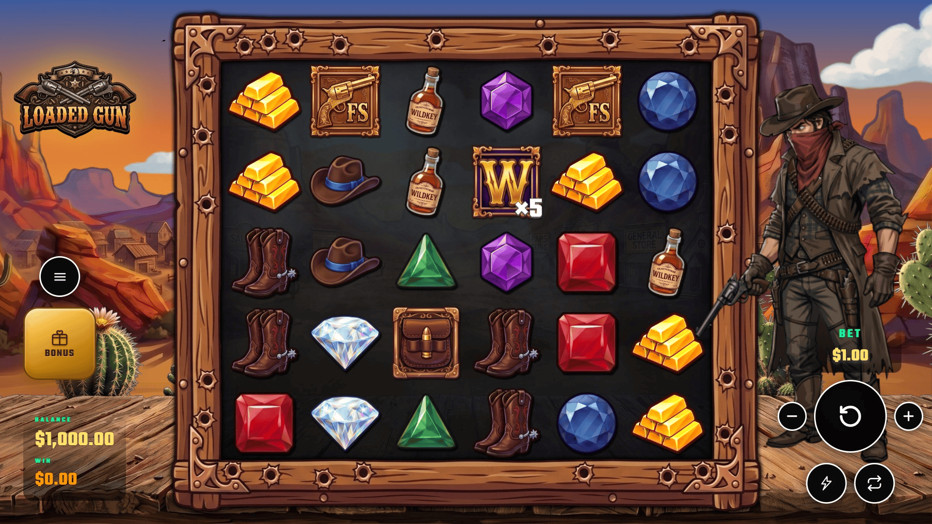 Loaded Gun slot gameplay reels