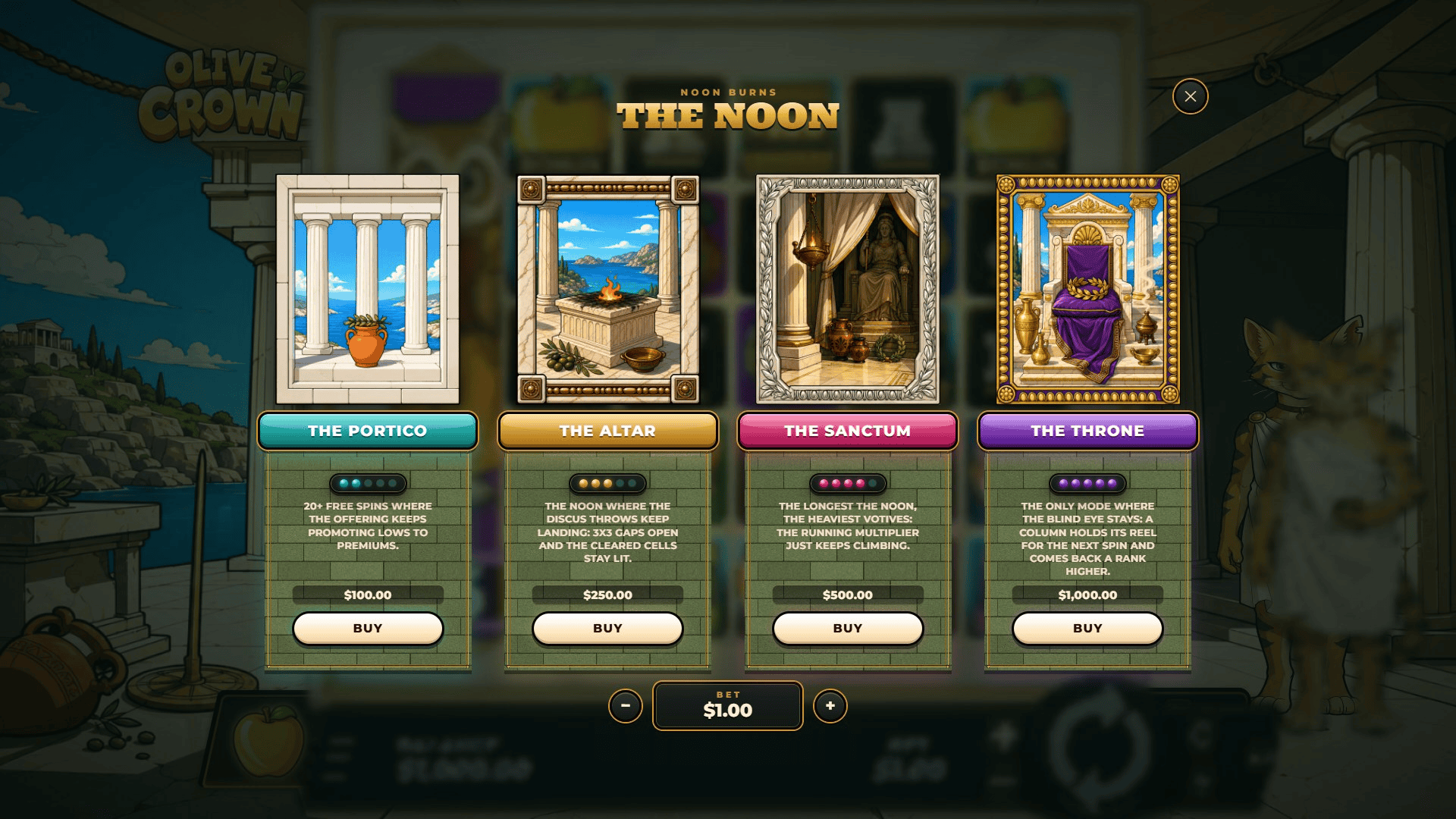 Olive Crown bonus buy menu