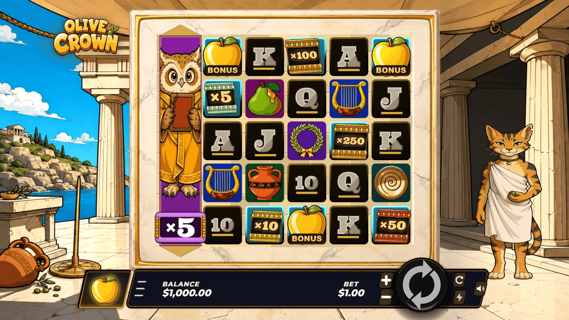 Olive Crown slot gameplay reels