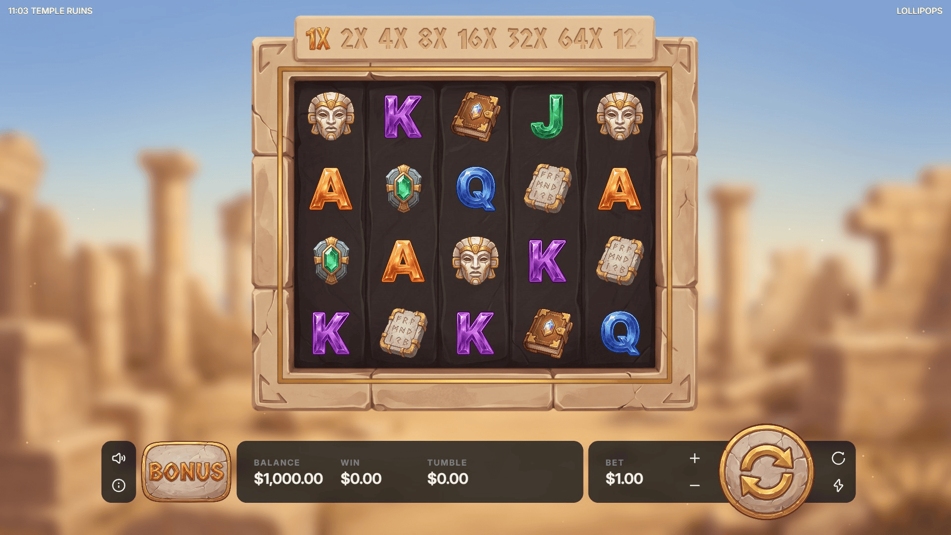 Temple Ruins slot gameplay reels
