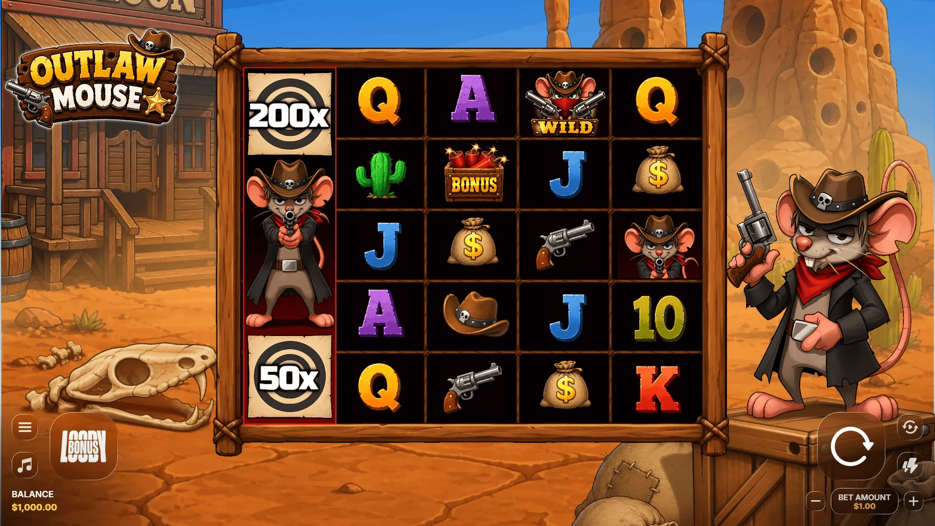 Outlaw Mouse slot gameplay reels