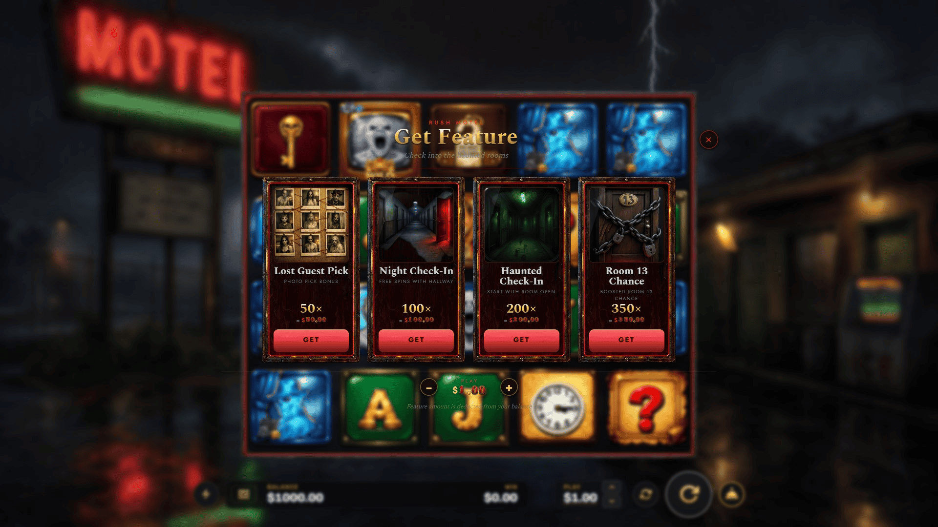 Rush Motel bonus buy menu