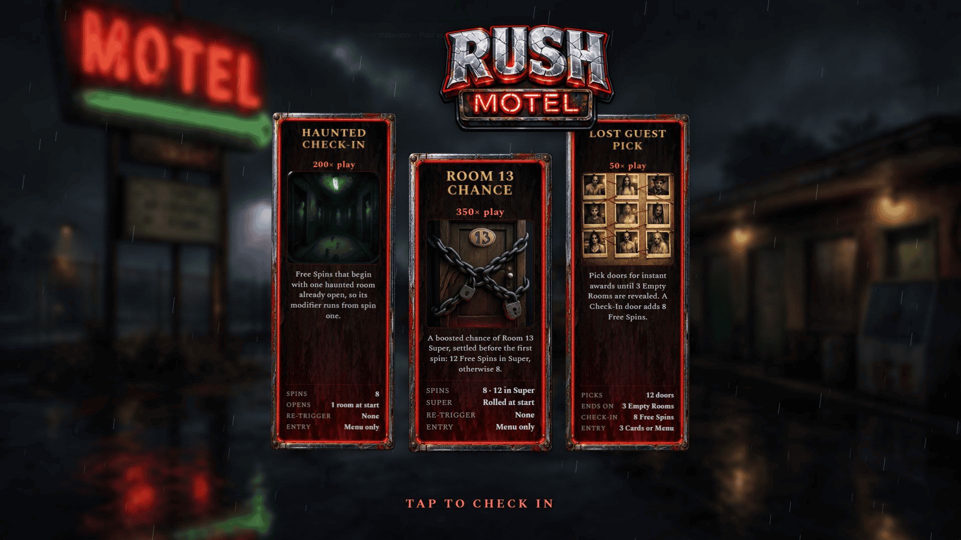 Rush Motel slot intro screen