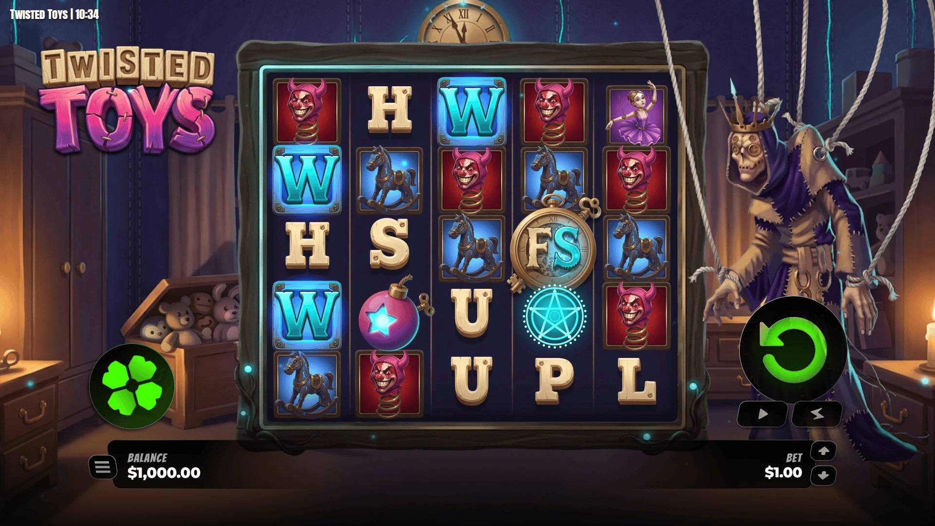 Twisted Toys slot gameplay reels