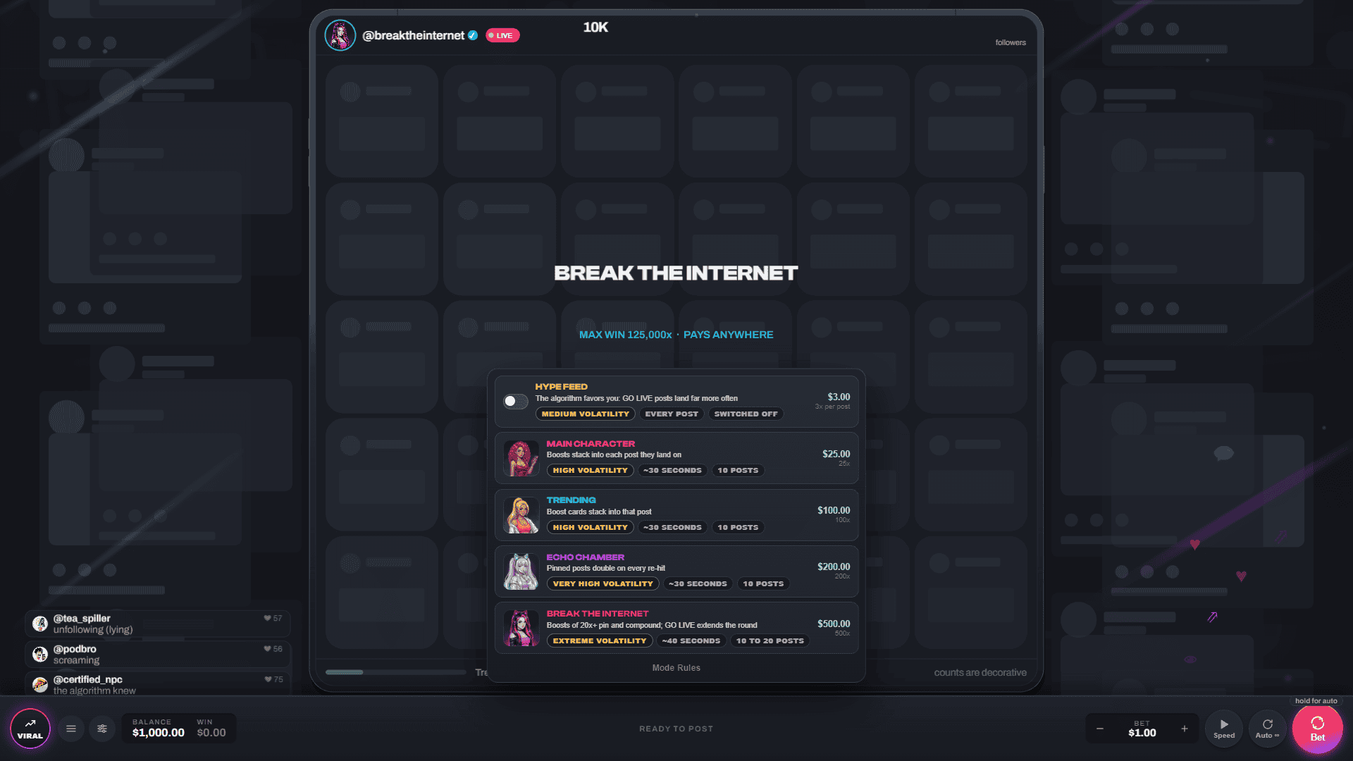 Break the Internet bonus buy menu