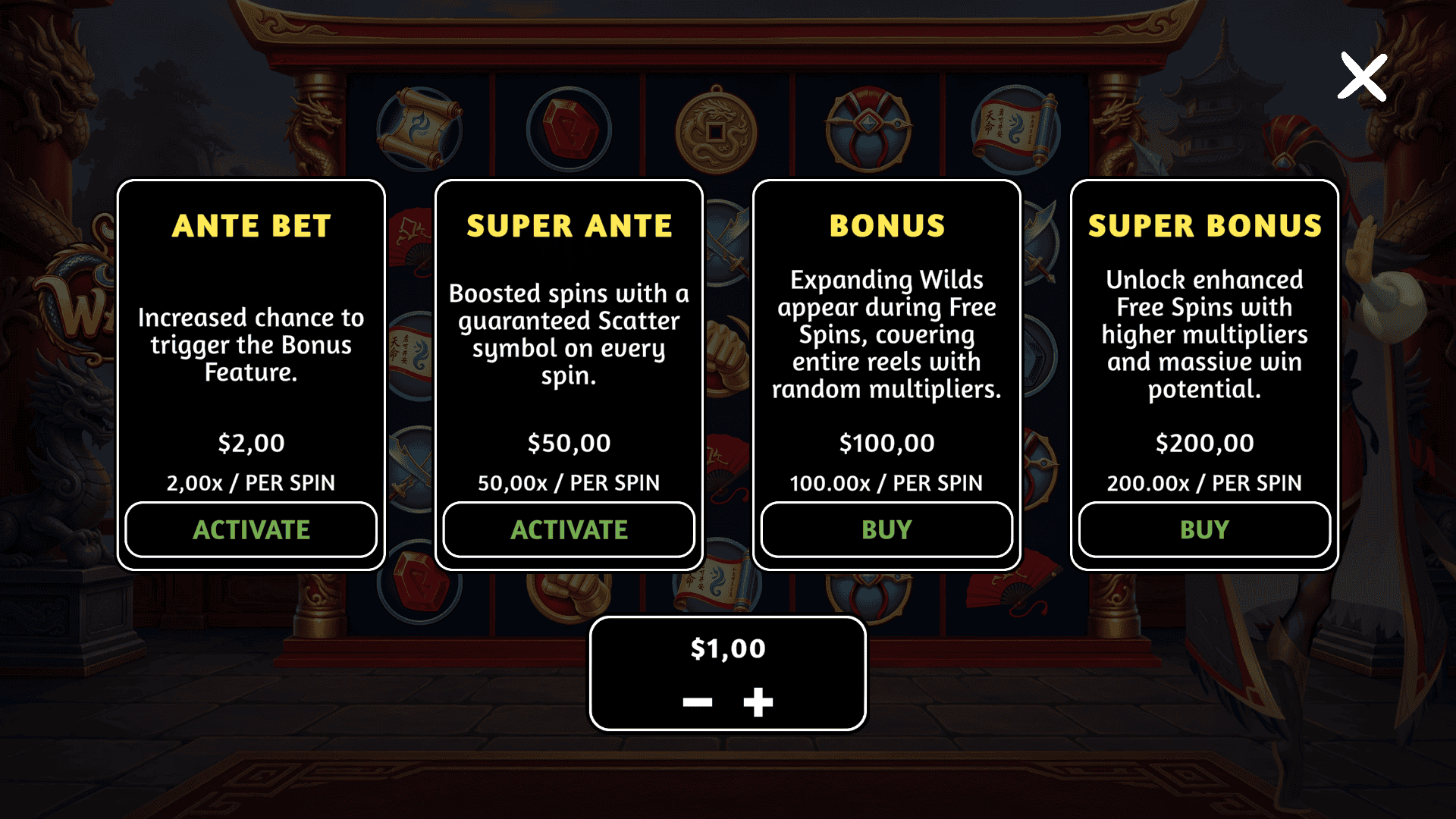 Jade Warrior bonus buy menu