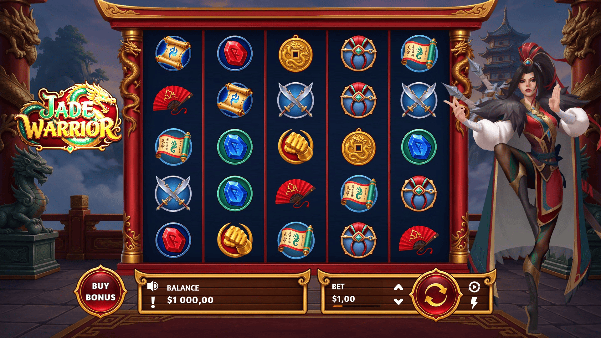 Jade Warrior slot gameplay reels