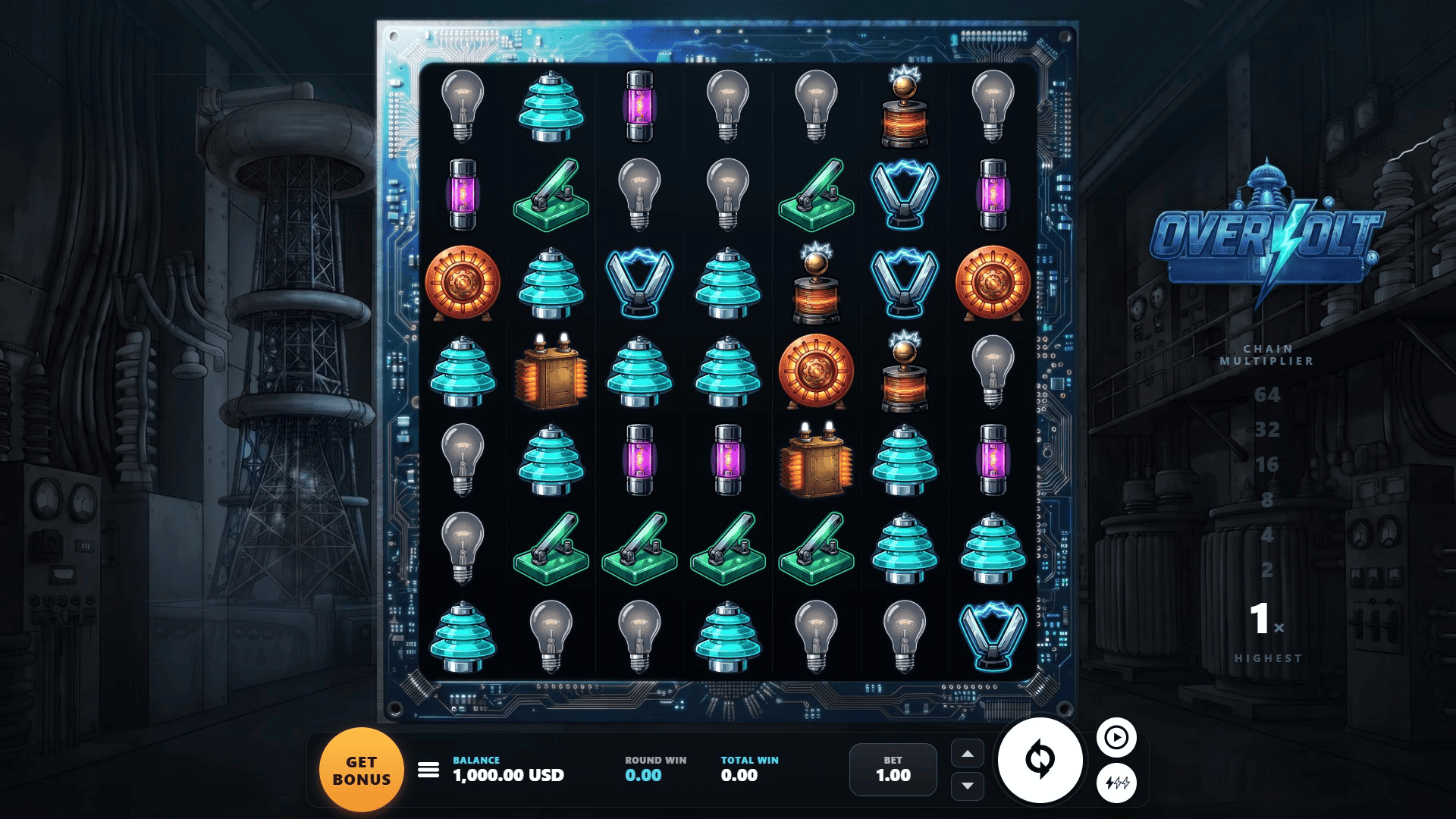 Overvolt slot gameplay reels