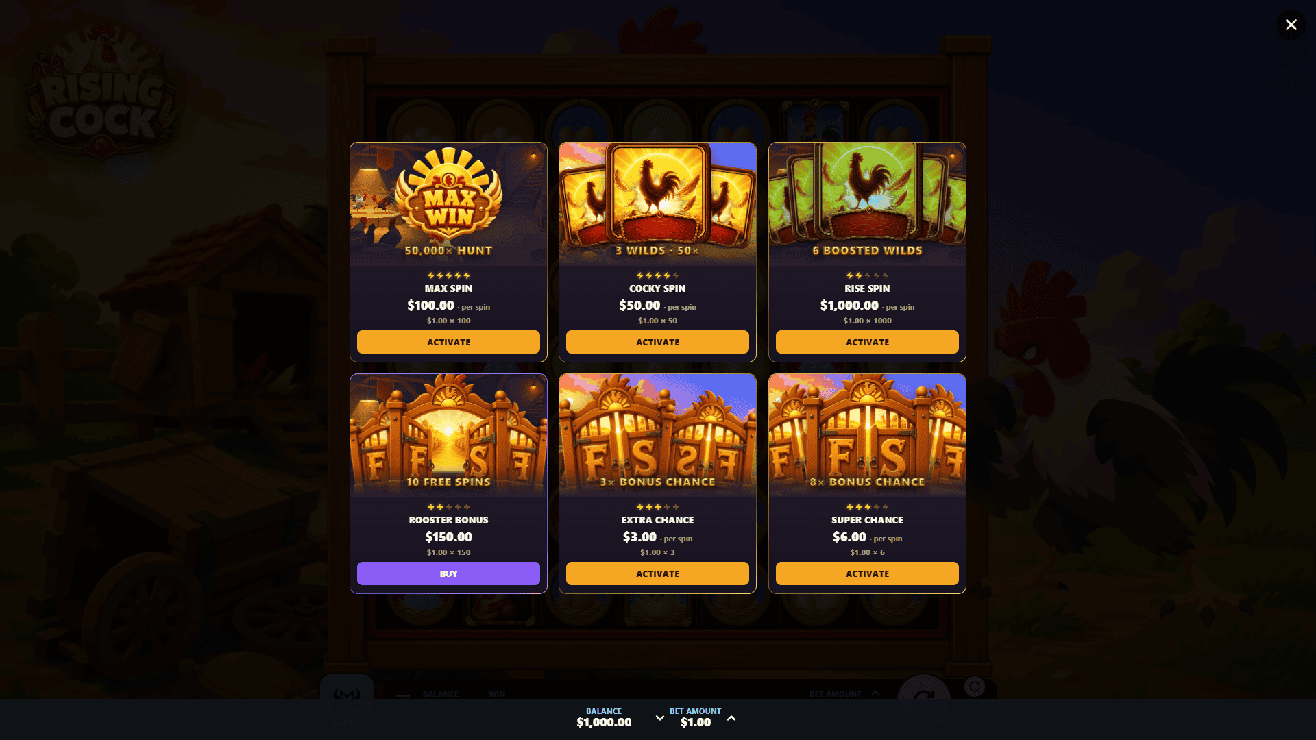 Rising Cock bonus buy menu