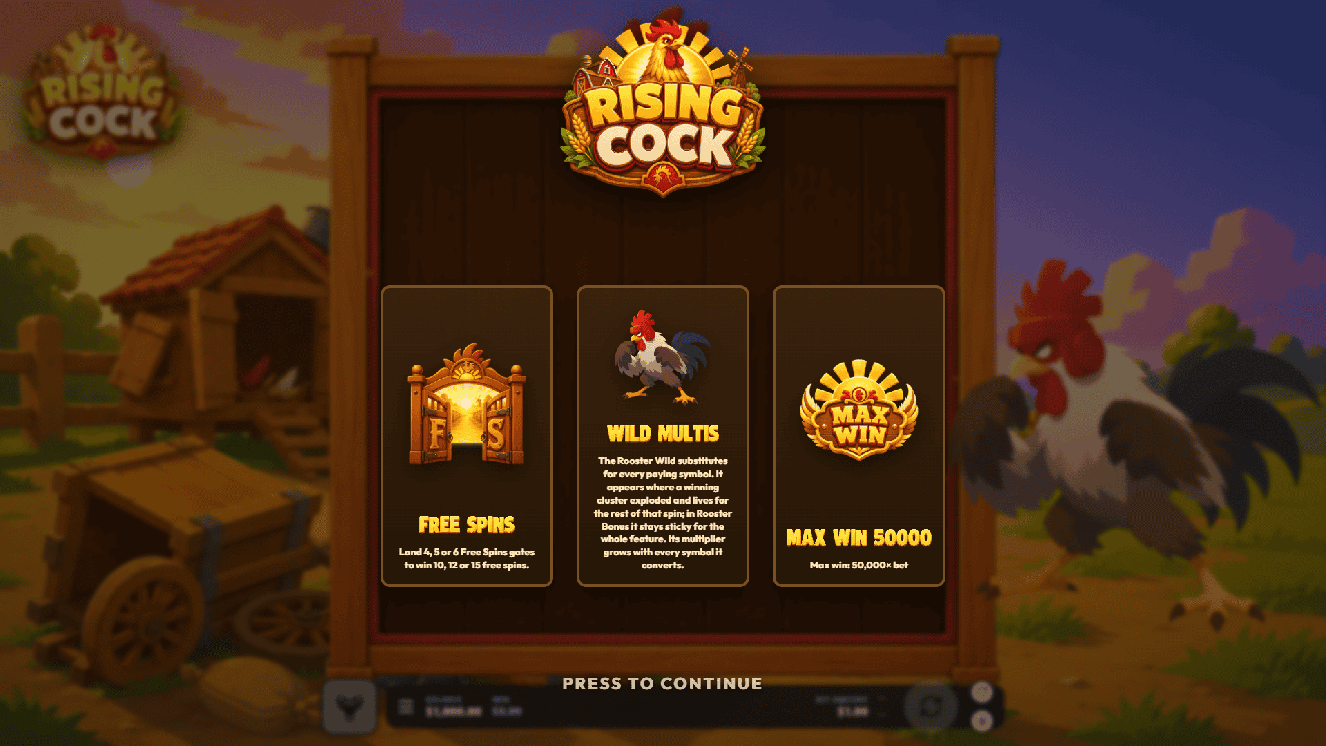 Rising Cock slot intro screen