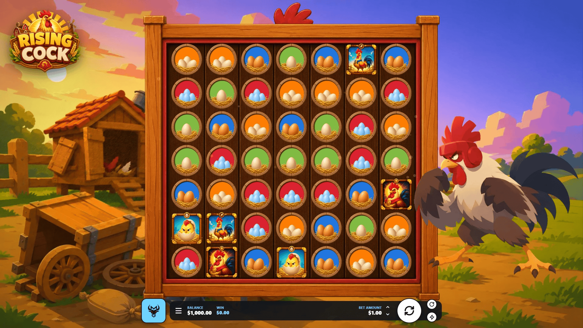Rising Cock slot gameplay reels