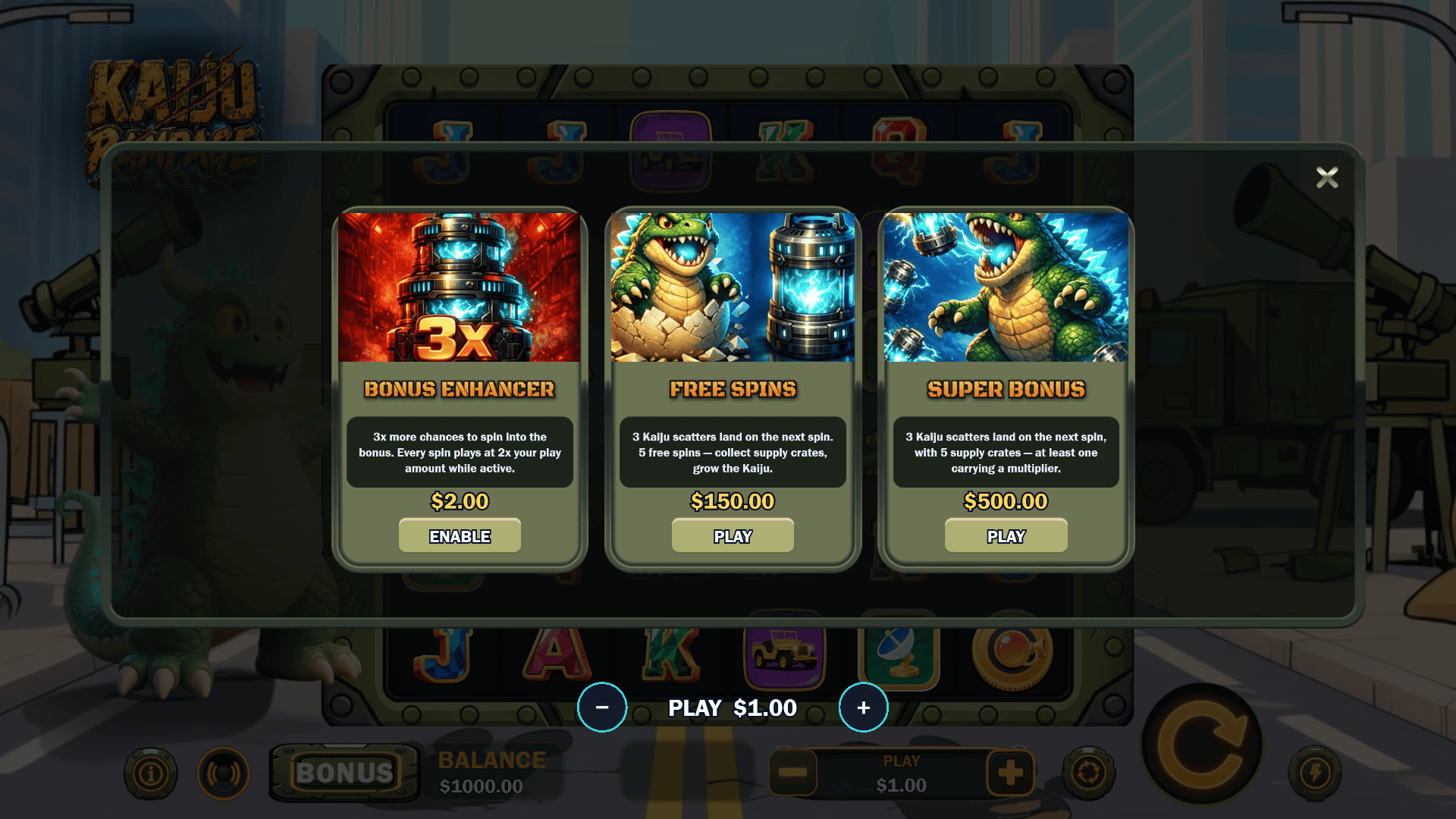 Kaiju Rampage bonus buy menu