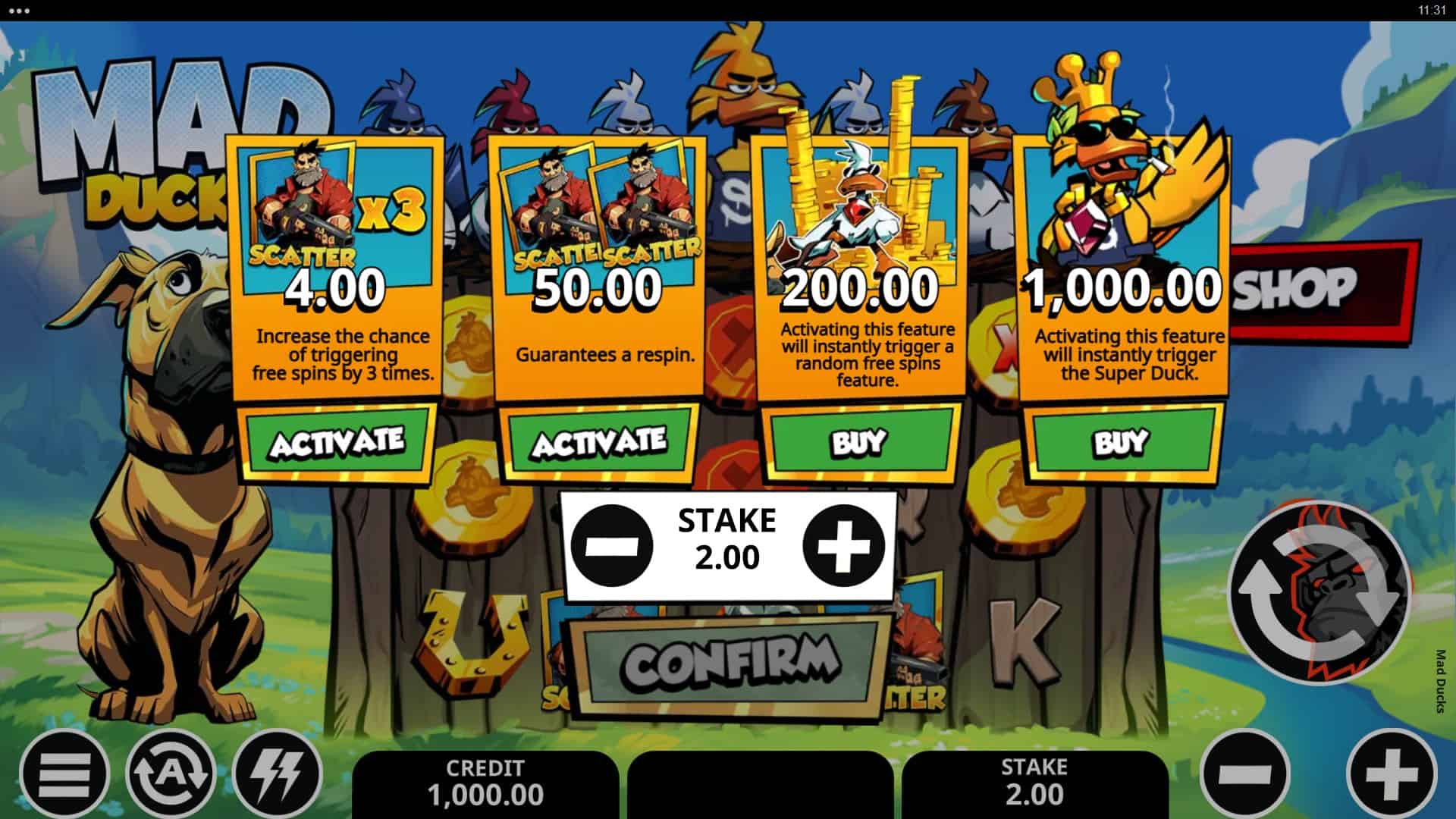 Mad Ducks bonus buy menu