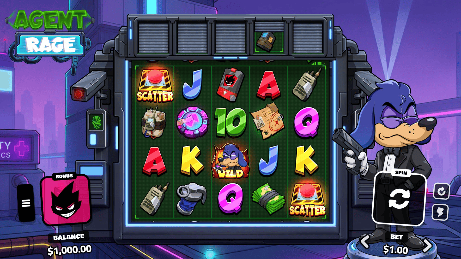 Agent Rage slot gameplay reels