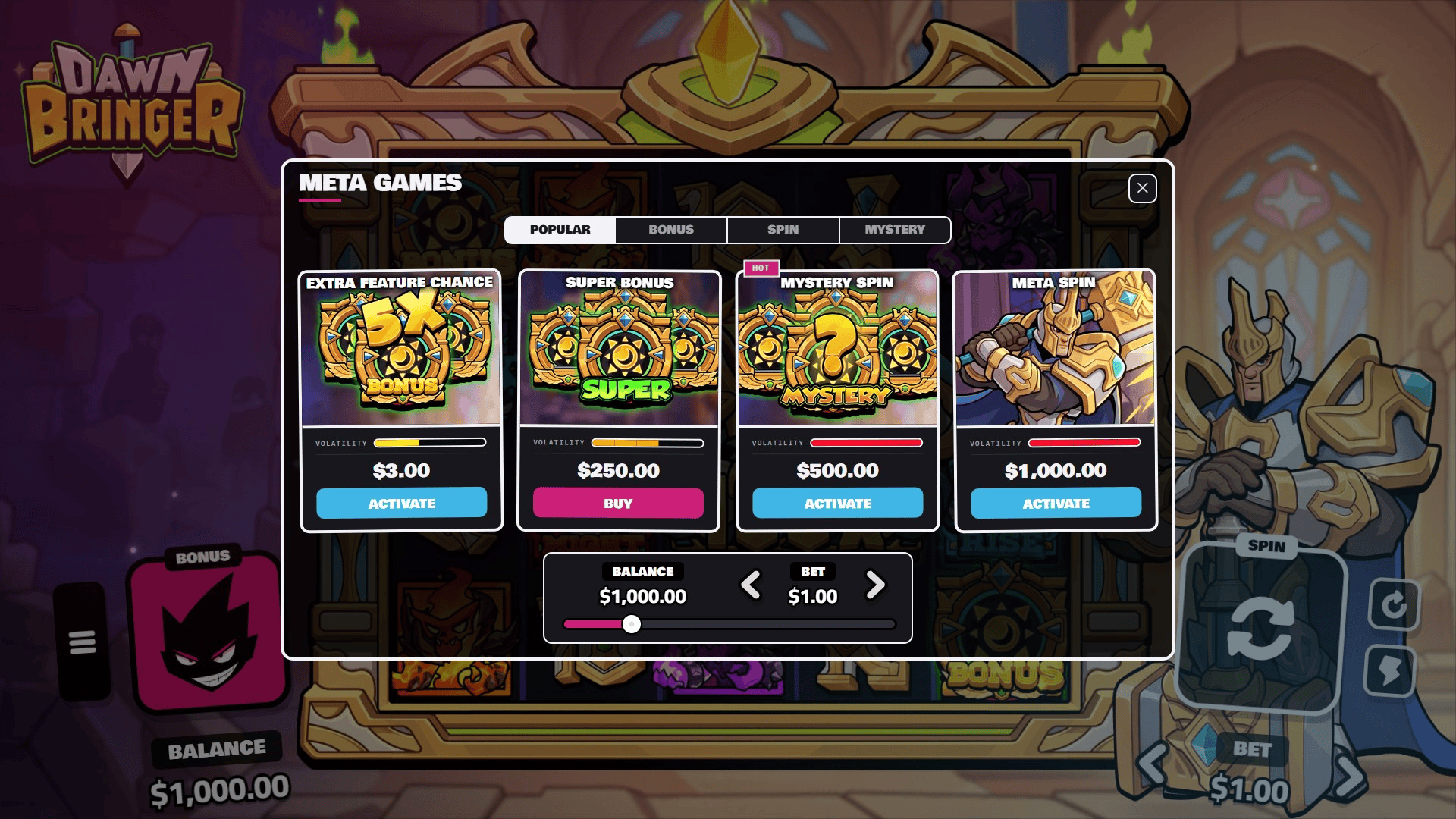 Dawn Bringer bonus buy menu