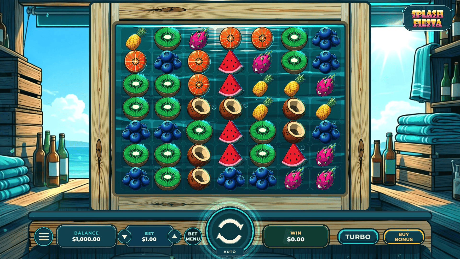 Splash Fiesta Cluster Pays slot gameplay reels