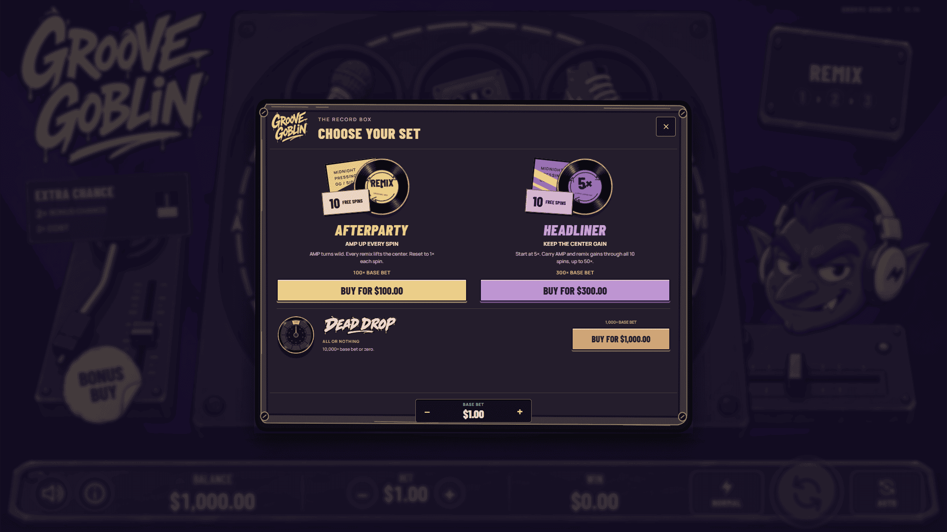 Groove Goblin bonus buy menu